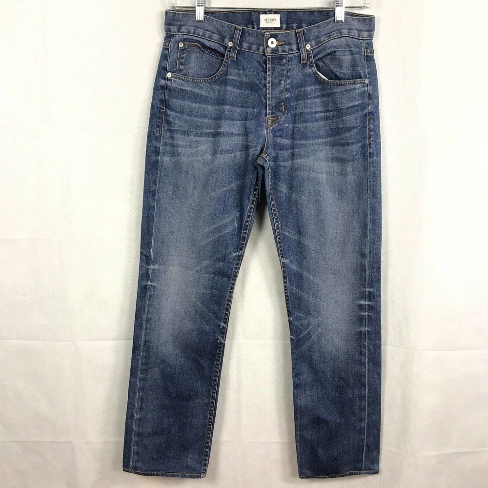 Hudson Jeans Mens Sz 33 Button Fly Medium Wash Stretch Straight Leg